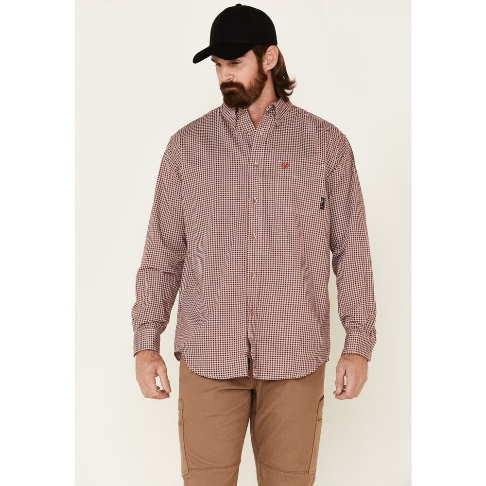 Ariat Fireproof Work Wear Red/white Check Button Up Men’s Size LG